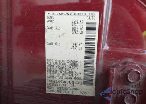 2010 Nissan Altima 2.5 S from USA, damaged, VIN 1N4AL2AP7AN503473